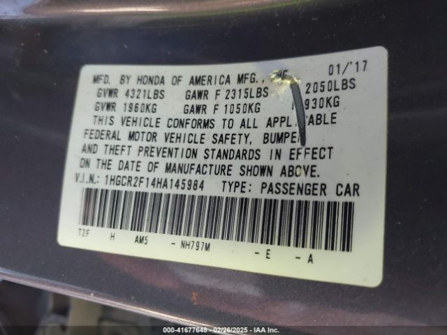 1HGCR2F14HA145984 Honda Accord Sport Se
