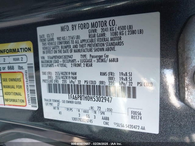 Ford Mustang Ecoboost 2017 1FA6P8TH0H5302947 Image 9