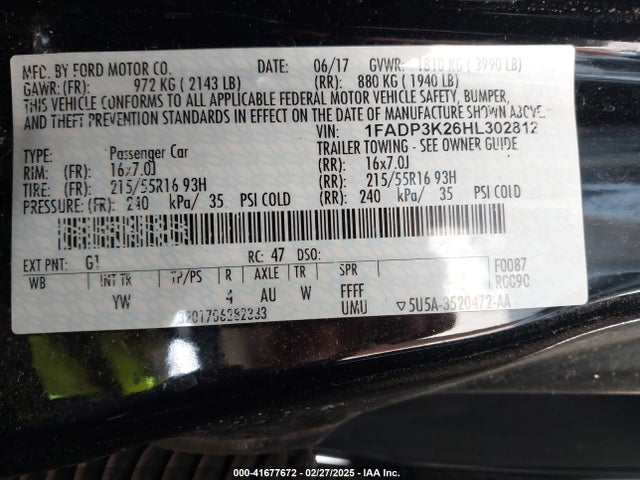1FADP3K26HL302812 Ford FOCUS SE