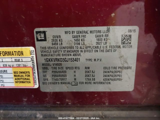 1GKKVRKD3GJ153401 GMC ACADIA SLT