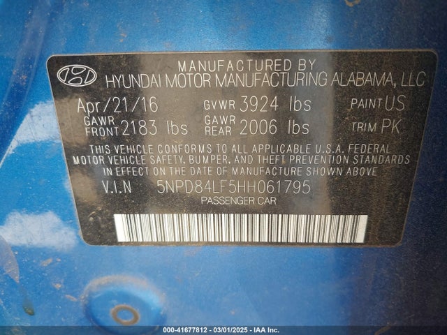 5NPD84LF5HH061795 Hyundai ELANTRA SE