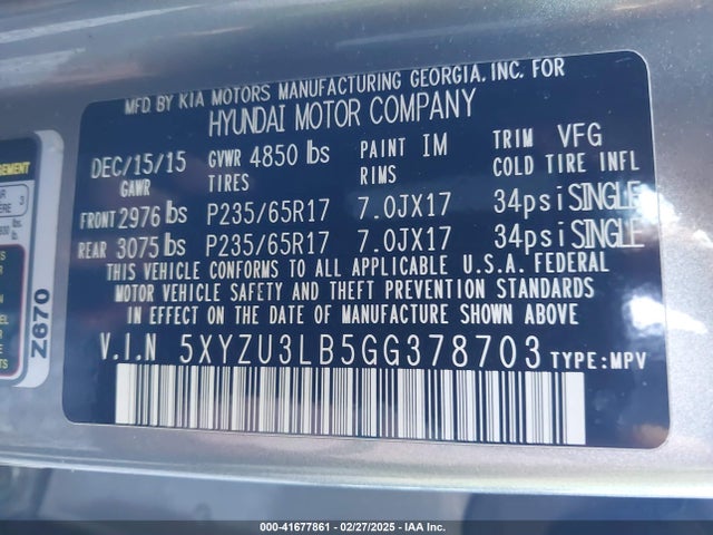 5XYZU3LB5GG378703 Hyundai Santa Fe Sport 2.4l