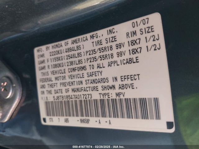 2007 ACURA RDX 5J8TB18547A017273 Photo 8