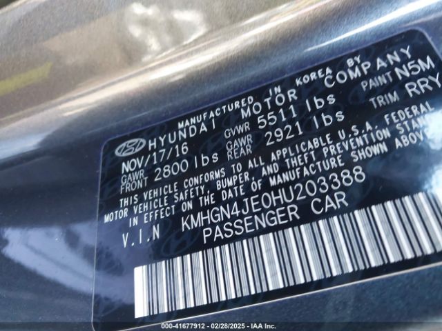 KMHGN4JE0HU203388 Genesis G80 3.8