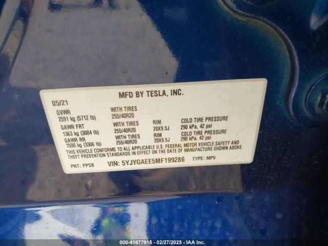 5YJYGAEE5MF199286 Tesla Model Y Long Range Dual Motor All-wheel Drive