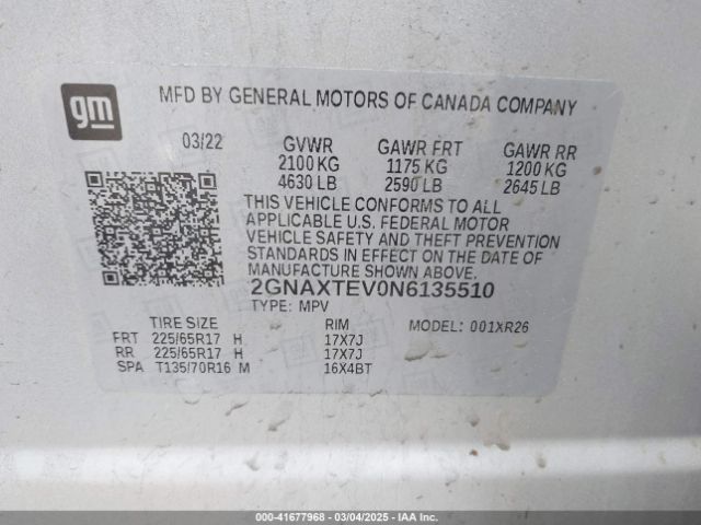 2GNAXTEV0N6135510 Chevrolet Equinox Awd 2fl