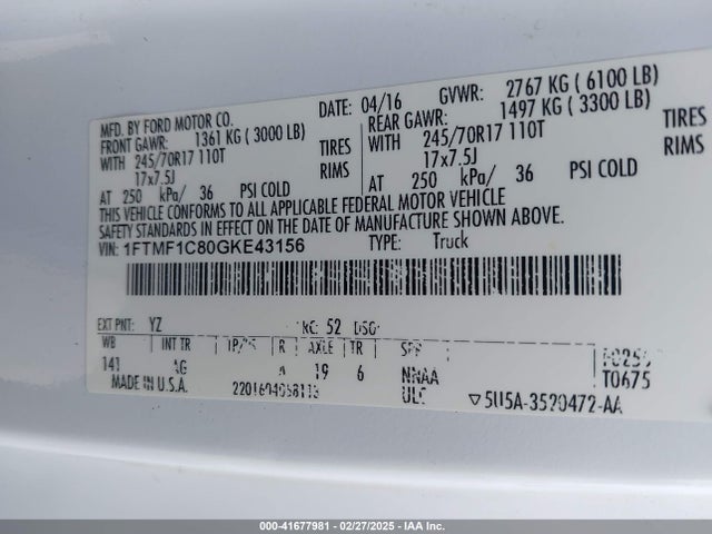 Ford F-150 Xl 2016 1FTMF1C80GKE43156 Image 9