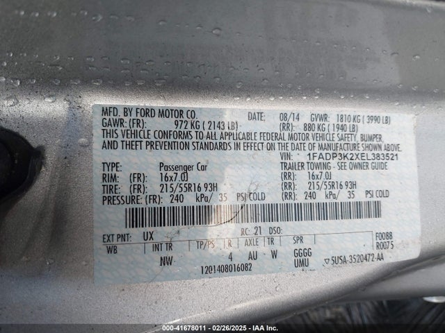 1FADP3K2XEL383521 Ford FOCUS SE