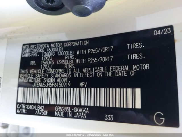 JTENU5JR5P6150919 Toyota 4runner Sr5 Premium