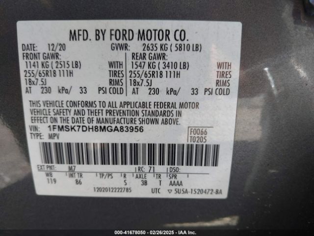 1FMSK7DH8MGA83956 Ford Explorer