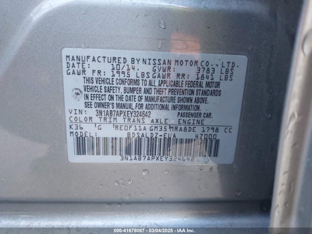 3N1AB7APXEY324642 Nissan SENTRA SV