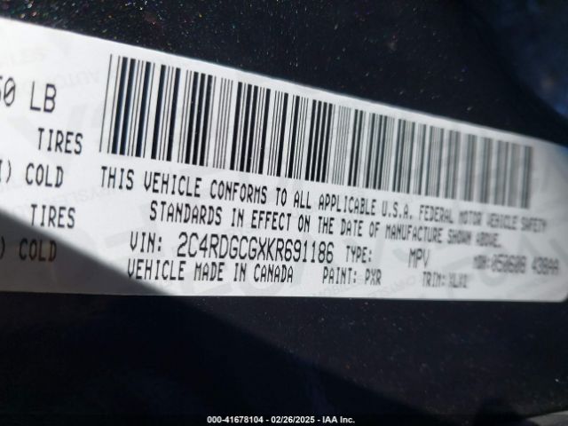2C4RDGCGXKR691186 Dodge Grand Caravan Sxt