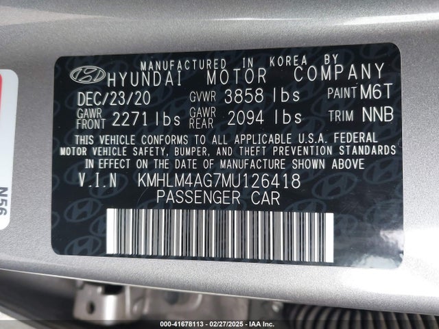 KMHLM4AG7MU126418 Hyundai ELANTRA SEL