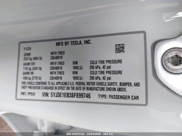 2025 TESLA MODEL 3 5YJ3E1EB3SF899746 Photo 8