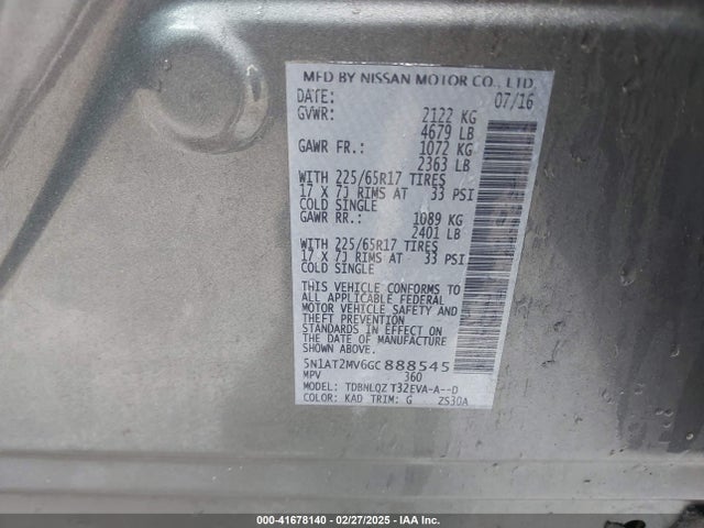 Nissan ROGUE SV 2016 5N1AT2MV6GC888545 Image 9