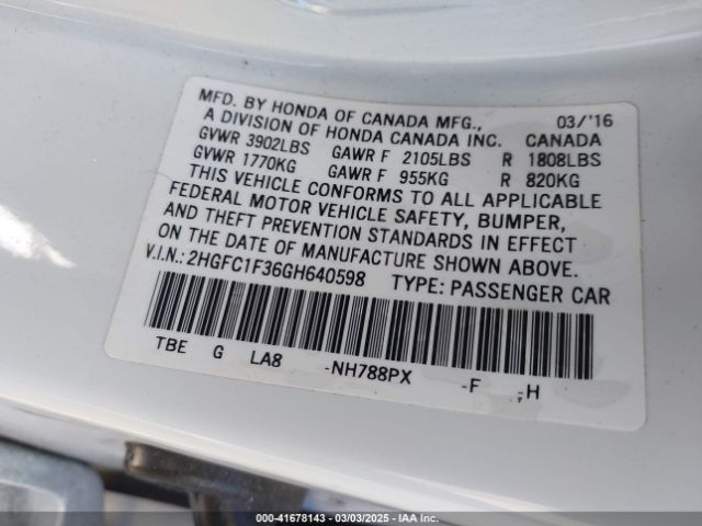 2HGFC1F36GH640598 Honda Civic Ex-t