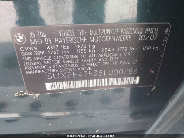 2008 BMW X5 5UXFE43538L000786 Photo 8