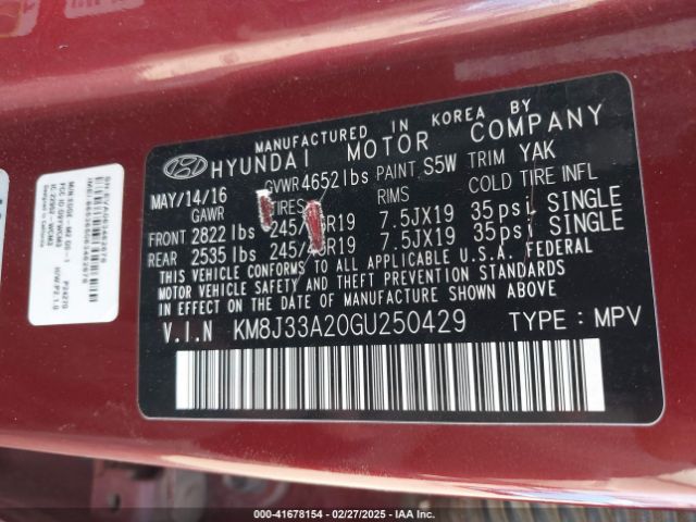 KM8J33A20GU250429 Hyundai Tucson Limited