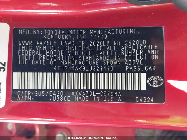 4T1G11AK9LU324140 Toyota CAMRY SE