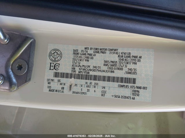 1FMCU9GD7HUA33186 Ford ESCAPE SE