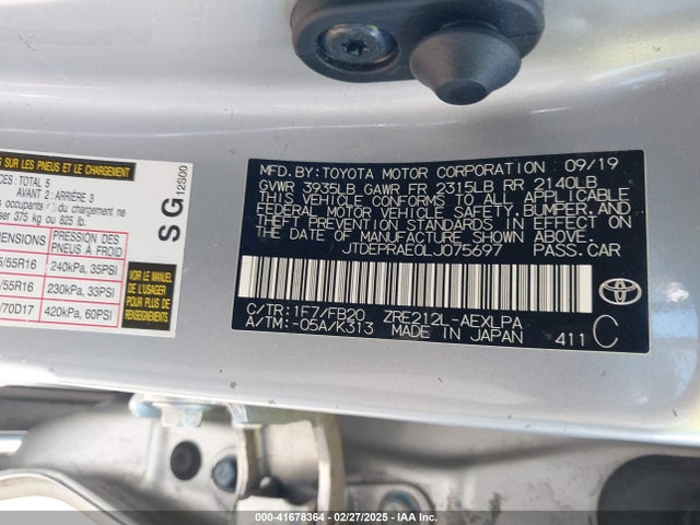 JTDEPRAE0LJ075697 Toyota COROLLA LE