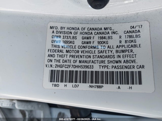 Honda CIVIC EX 2017 2HGFC2F70HH539633 Image 9