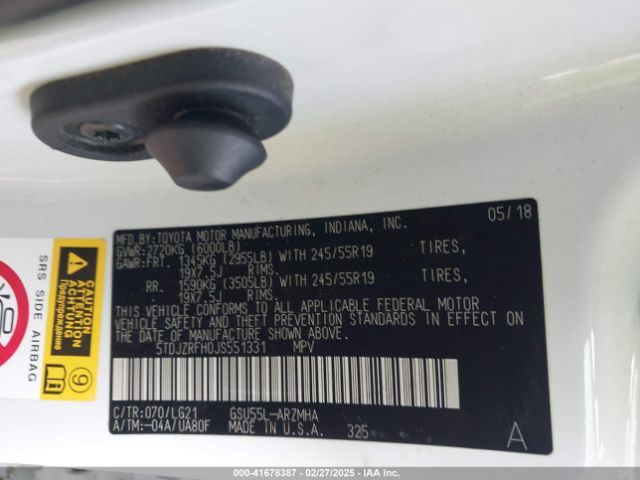 5TDJZRFH0JS551331 Toyota Highlander Se