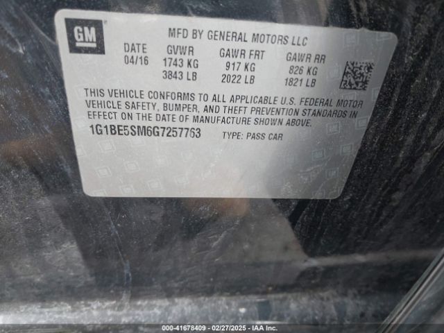 1G1BE5SM6G7257763 Chevrolet Cruze Lt Auto