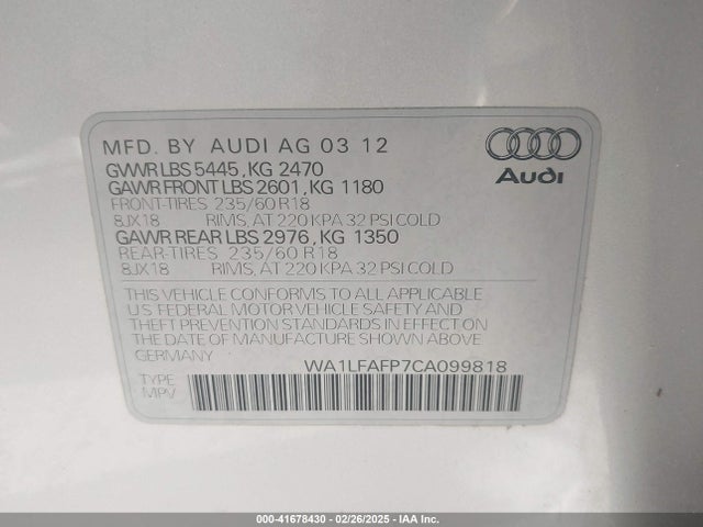 2012 AUDI Q5 WA1LFAFP7CA099818 Photo 8