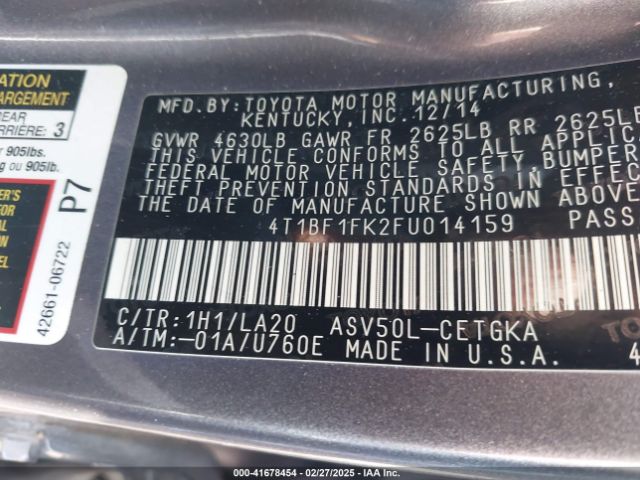 4T1BF1FK2FU014159 Toyota CAMRY XLE