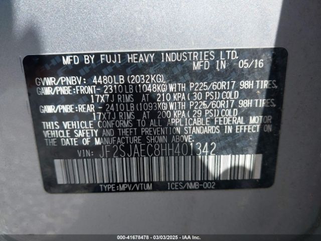 JF2SJAEC8HH401342 Subaru Forester 2.5i Premium