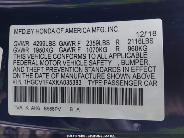 1HGCV1F4XKA035383 Honda ACCORD EX