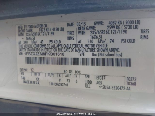 1FBZX2ZM8FKB01616 Ford Transit-350 Xlt