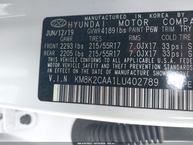 KM8K2CAA1LU402789 Hyundai Kona Sel