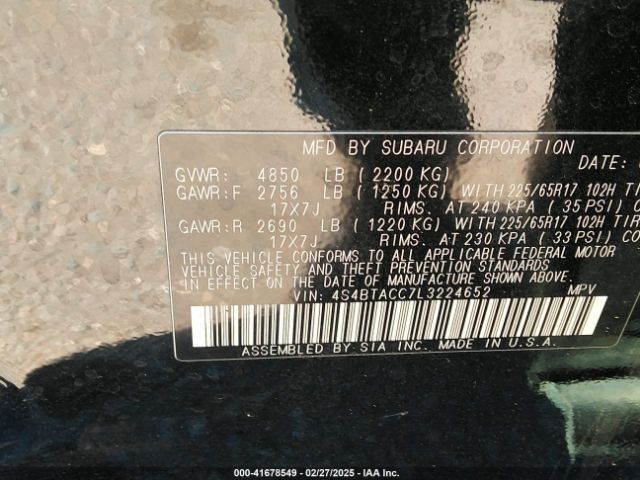 4S4BTACC7L3224652 Subaru Outback Premium