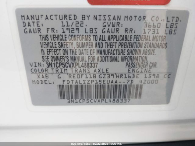 3N1CP5CVXPL488337 Nissan Kicks Sv Xtronic Cvt