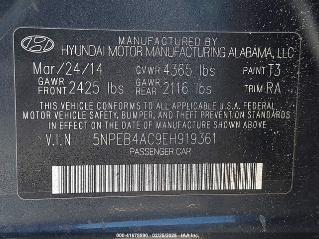 Hyundai SONATA GLS 2014 5NPEB4AC9EH919361 Image 9
