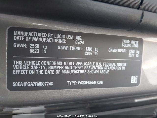 2024 LUCID AIR 50EA1PGA7RA007748 Photo 8