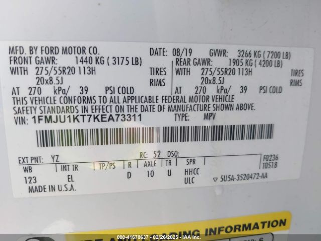 1FMJU1KT7KEA73311 Ford Expedition Limited