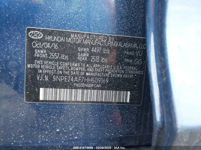 5NPE24AF7HH509169 Hyundai SONATA SE
