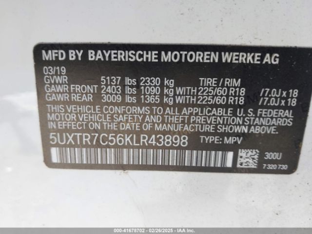 5UXTR7C56KLR43898 BMW X3 Sdrive30i