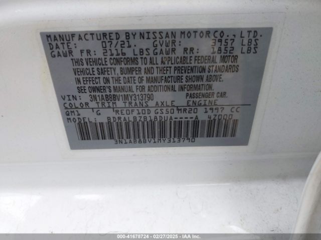3N1AB8BV1MY313790 Nissan Sentra S Xtronic Cvt