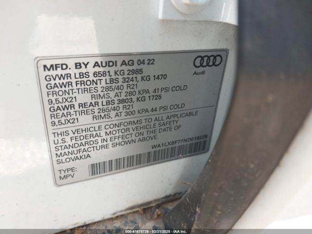 WA1LXBF77ND016229 Audi Q7 Premium Plus 55 Tfsi Quattro Tiptronic