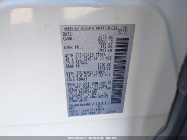 5N1DR3BA6NC213115 Nissan Pathfinder Sv 2wd