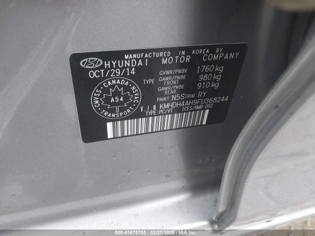 KMHDH4AH9FU368244 Hyundai Elantra Limited
