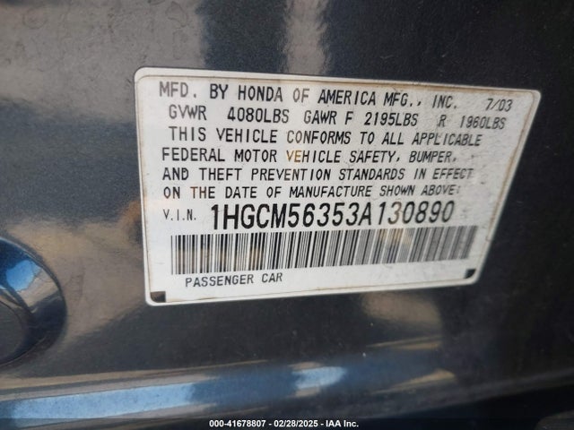 Продажа на аукционе авто 2003 Honda Accord 2.4 Lx, vin: 1HGCM56353A130890, номер лота: 41678807