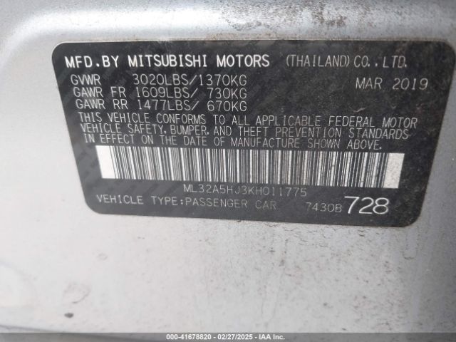 ML32A5HJ3KH011775 Mitsubishi MIRAGE LE