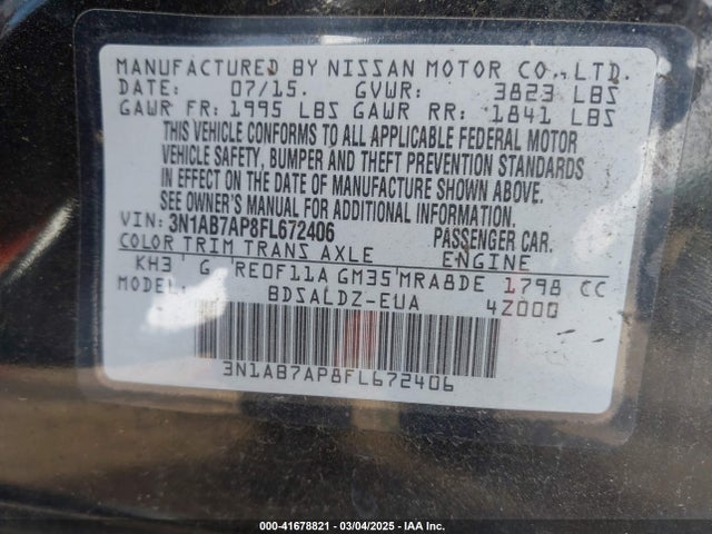 3N1AB7AP8FL672406 Nissan SENTRA SV