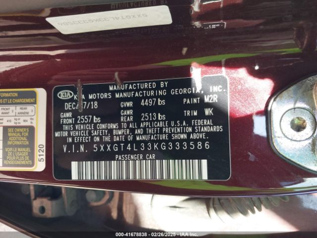 5XXGT4L33KG333586 KIA Optima Lx