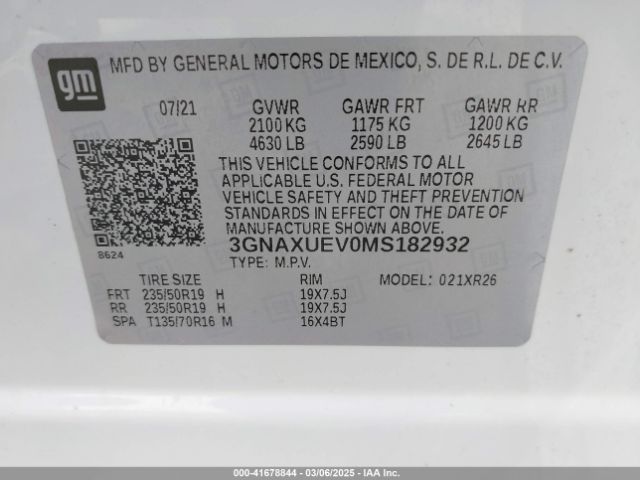 3GNAXUEV0MS182932 Chevrolet Equinox Awd Lt